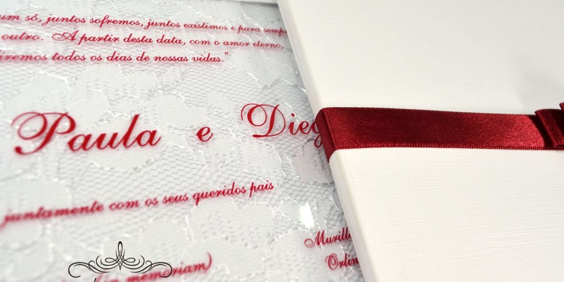 Convite para Casamento de Capa Dura com Renda