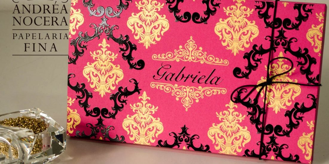 Convite 15 anos Preto, Rosa e Dourado