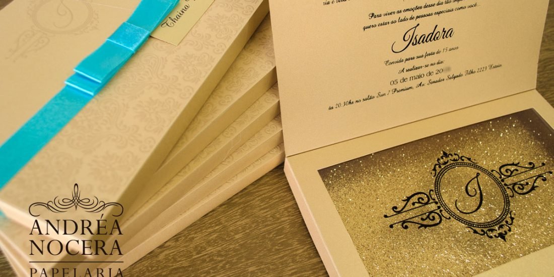 Convite de 15 anos com Gliter Dourado