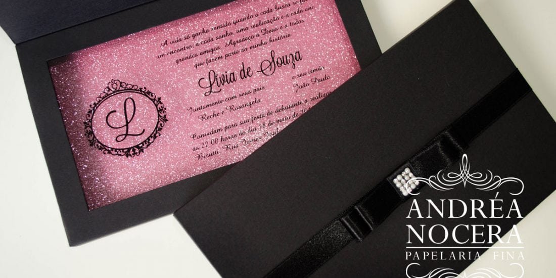 Convite de Debutante com Gliter Rosa