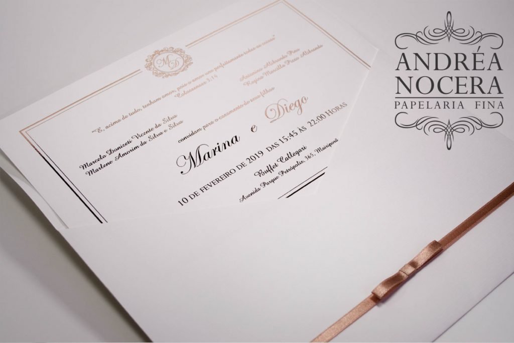 Convite Clássico branco e rose