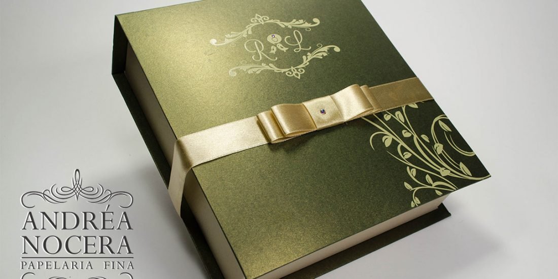 Convite para Padrinhos cor verde e dourado