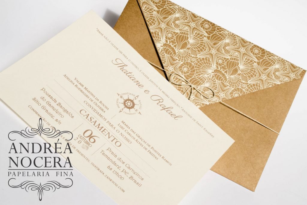Convite Kraft para casamento na praia