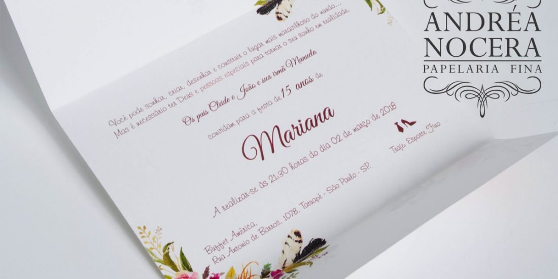 Convite de 15 anos floral cor Marsala