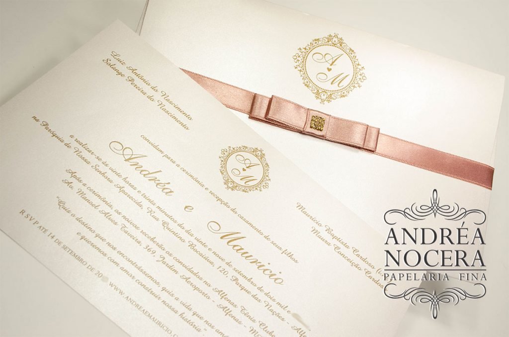 Convite de casamento rose e ouro