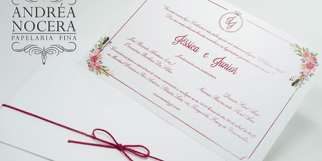 Convite de casamento branco e marsala