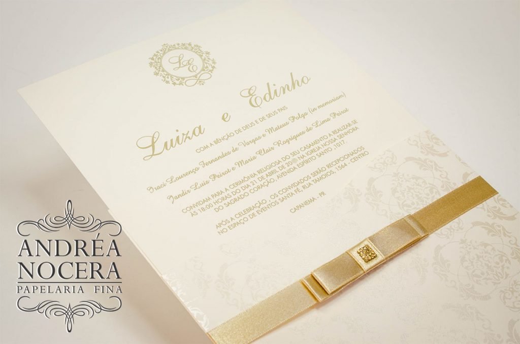 Convite de Casamento Clássico Dourado
