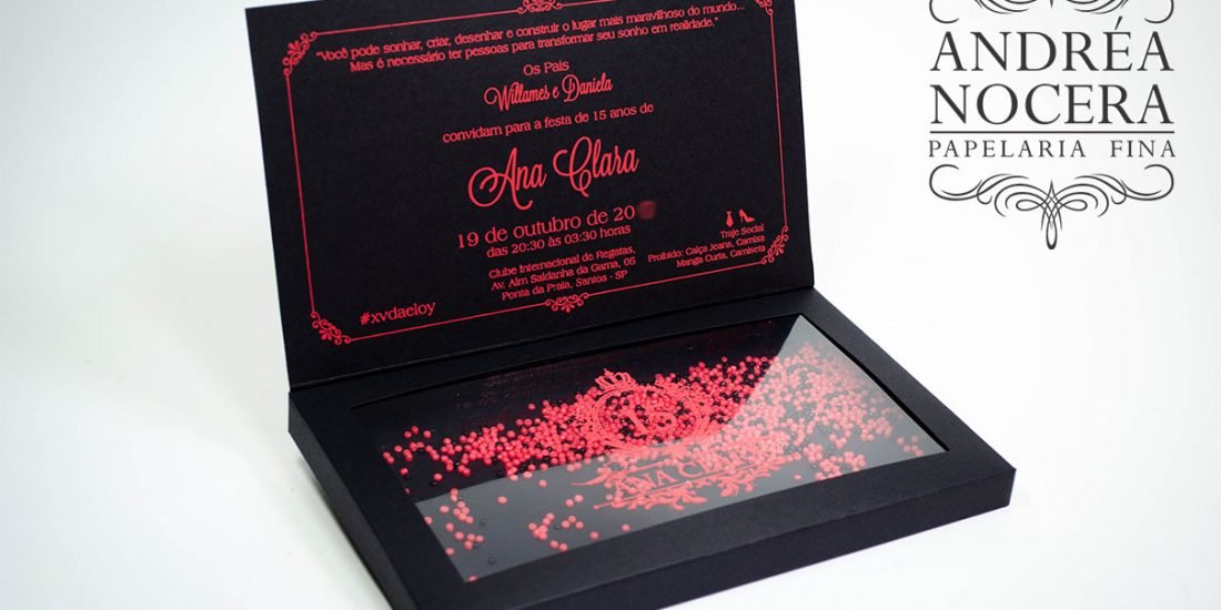 Convite de Debutante Preto e Vermelho
