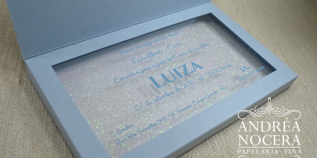 Convite de 15 anos azul e branco