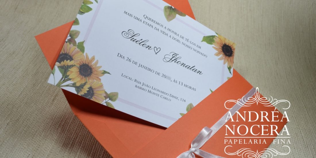 Convite cor Laranja com Florais