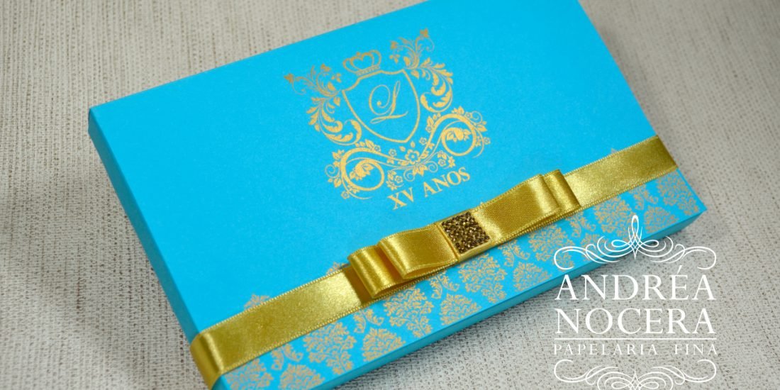 Convite de 15 anos Azul e Dourado