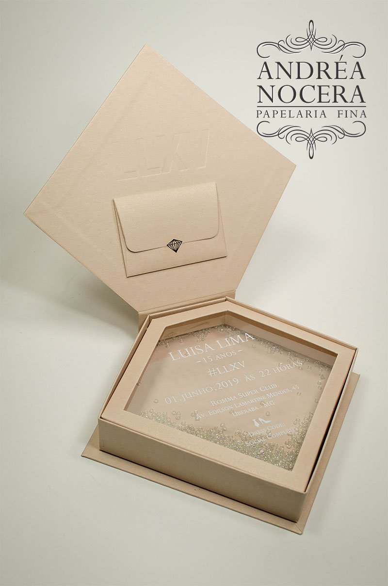 Convite de Debutante de Caixa cor Rosê