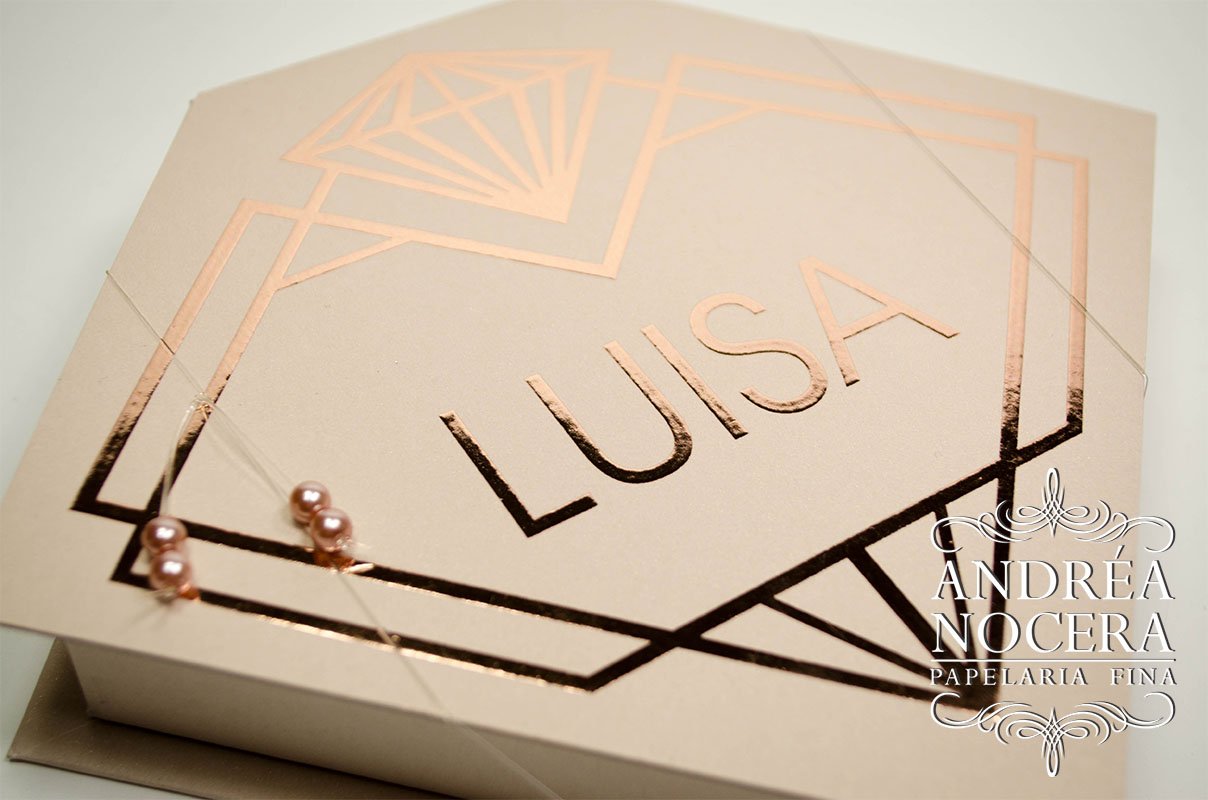 Convite de Debutante de Caixa cor Rosê