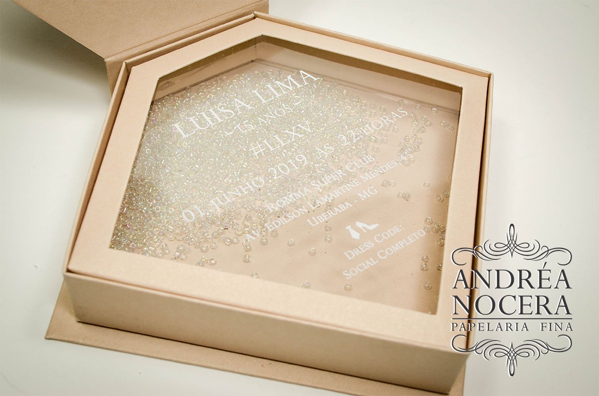 Convite de Debutante de Caixa cor Rosê