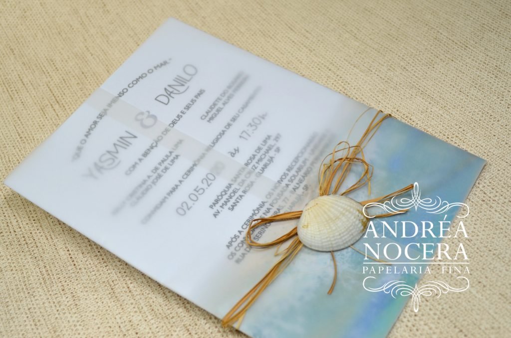 Convite com Papel Vegetal para Casamento na Praia