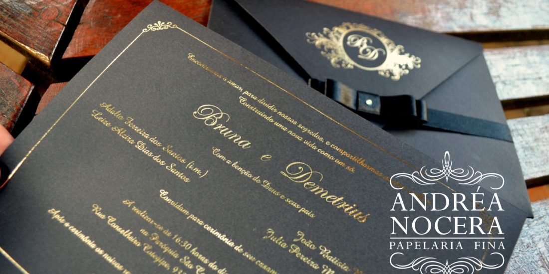 Convite Clássico Preto e Dourado