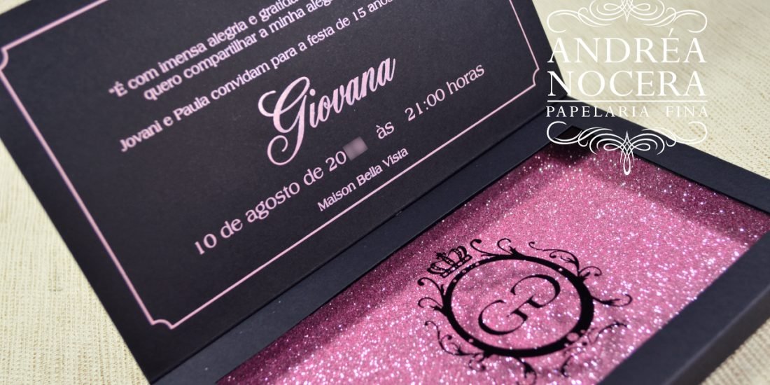 Convite de 15 anos Preto e Pink