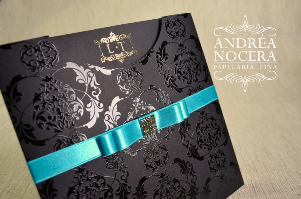 Convite de Casamento Preto e Dourado