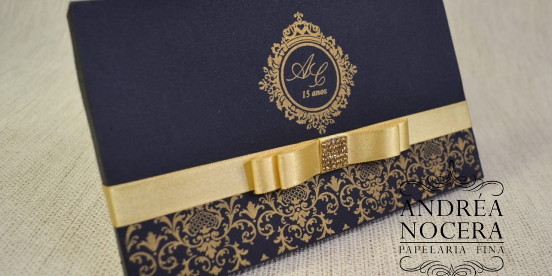 Convite de 15 anos Preto e Dourado
