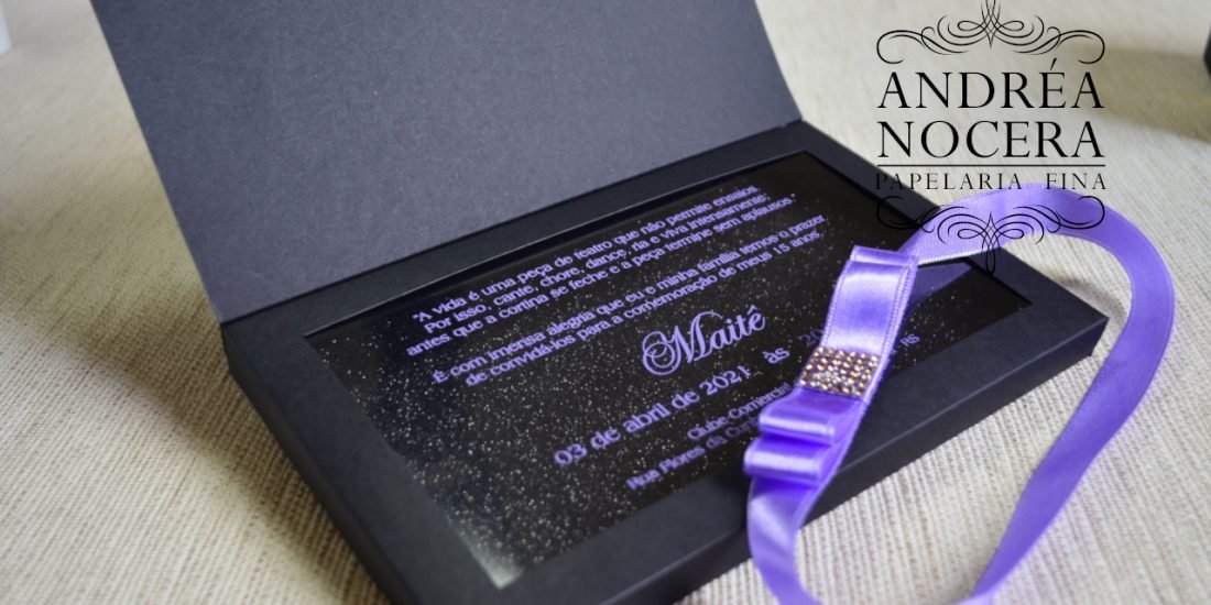 Convite de 15 anos Preto e Roxo