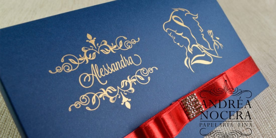 Convite A Bela e a Fera com Flores Vermelhas