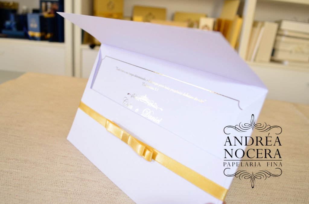 Convite Casamento Branco e Dourado