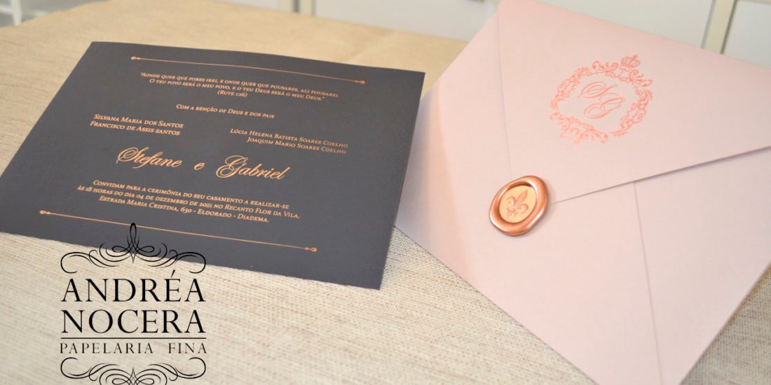 Convite de Casamento Nude com Lacre de Cera