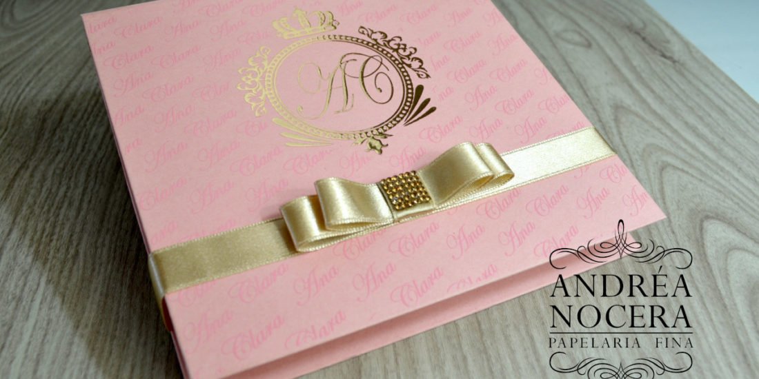 Convite de Debutante Caixa Rosa e Dourado