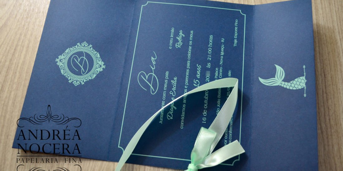 Convite de 15 anos Tema Sereia Verde Água e Azul