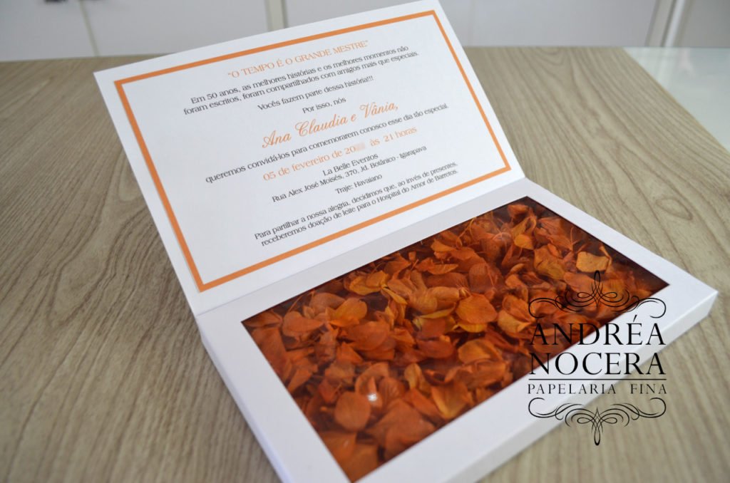 Convite de Casamento Verde, Branco e Laranja