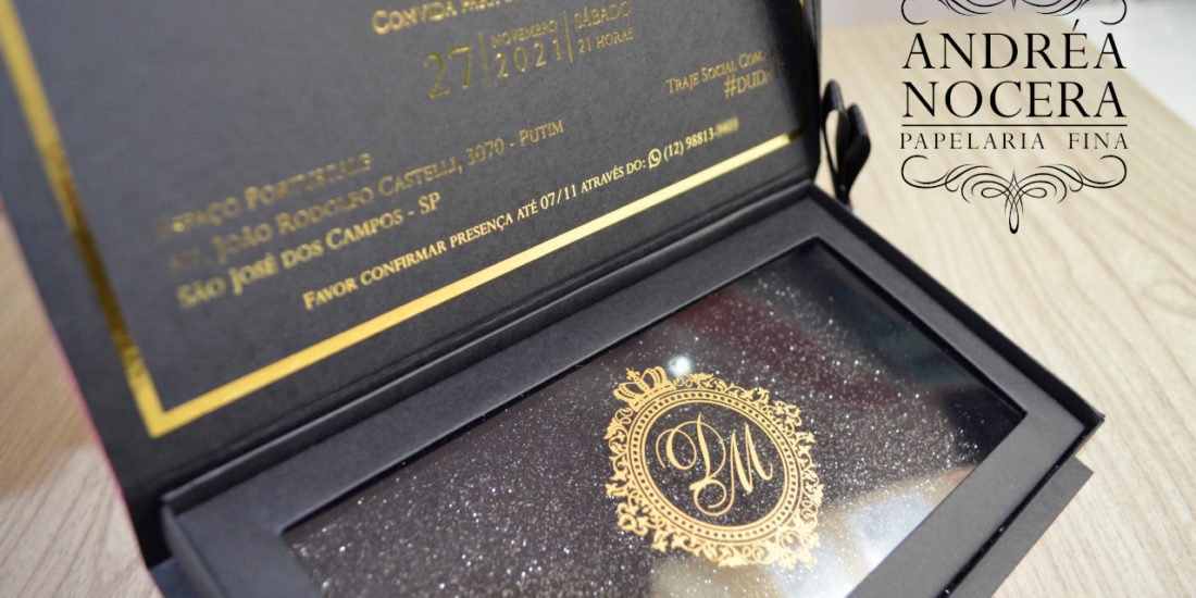 Convite 15 Anos Rosa Dourado e Preto