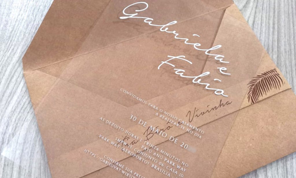 Convite Casamento Papel Kraft Acetato