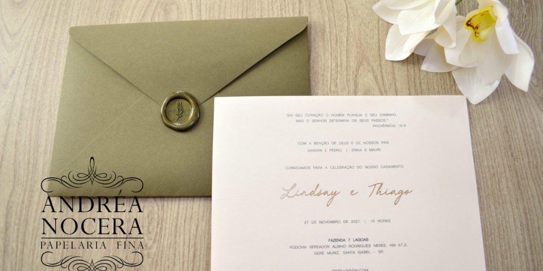 Convite de Casamento Verde e Branco com Lacre de Cera