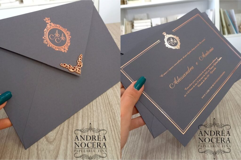 Convite de Casamento Grafite e Nude