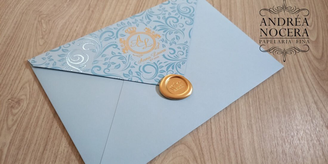 Convite de 15 anos Azul Claro e Dourado