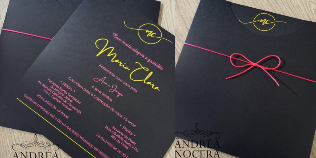 Convite 15 Anos Balada Preto Rosa Amarelo