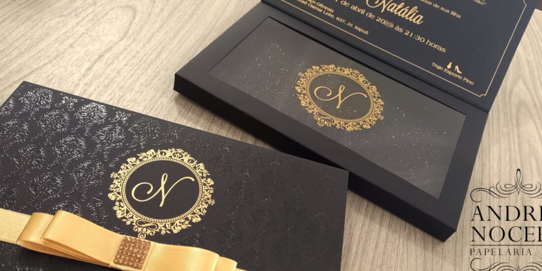 Convite de 15 anos com Gliter Preto