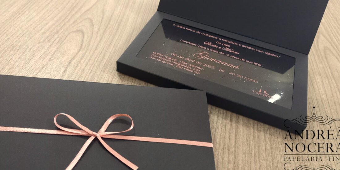 Convite de 15 anos Preto e Rosa