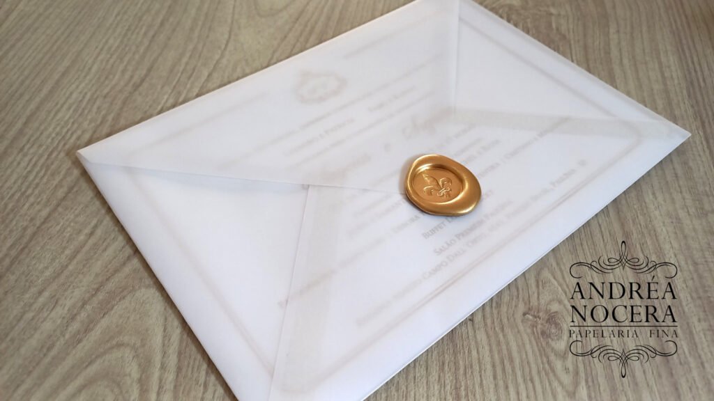 Convite Casamento Papel Vegetal Lacre de Cera