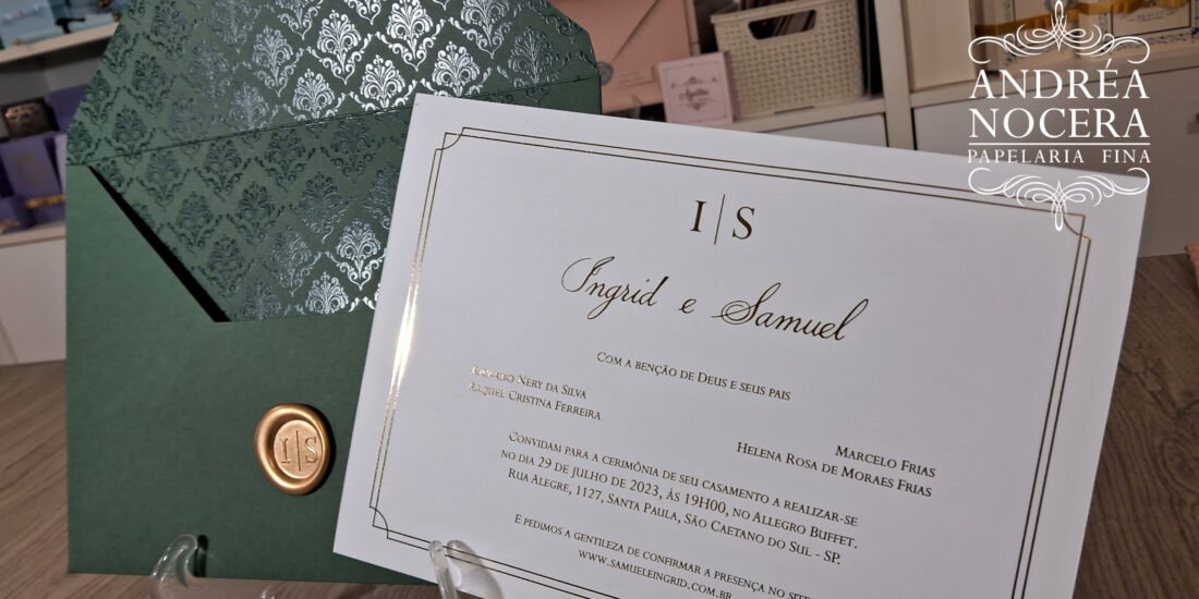 Convite de Casamento Verde e Dourado