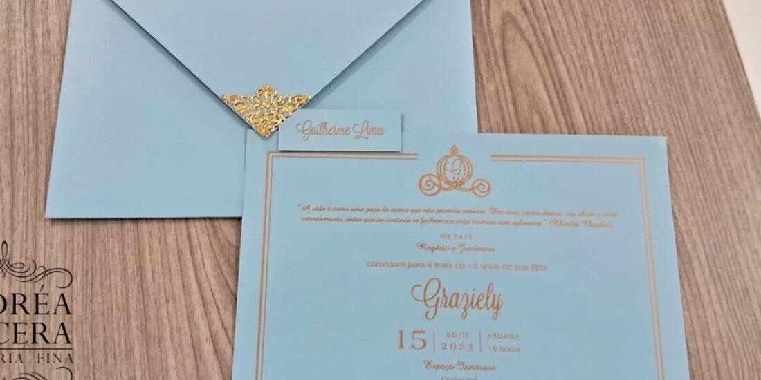 Convite de 15 anos cor azul bebê