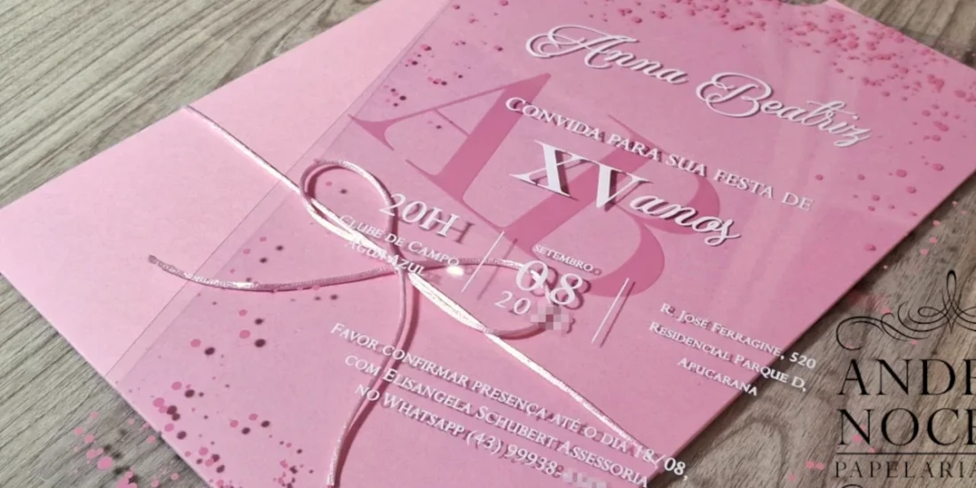 Convite de 15 Anos Rosa com Acetato