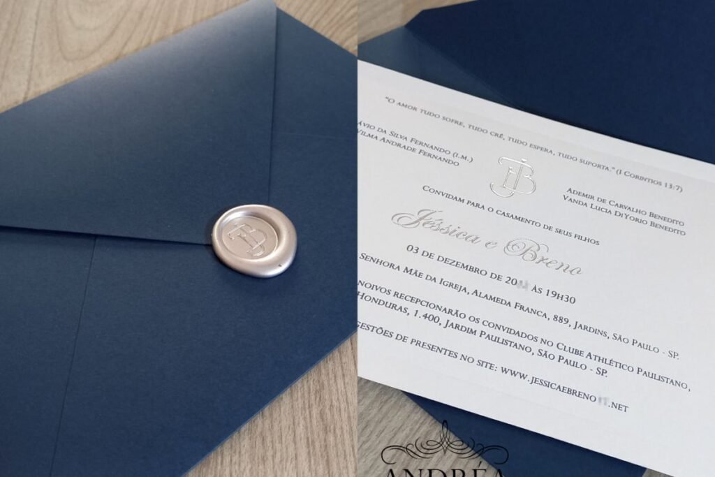 Convite de Casamento Azul e Prata