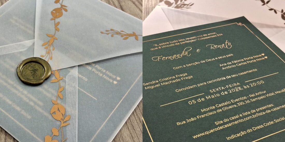 Convite de Casamento Verde e Papel Vegetal