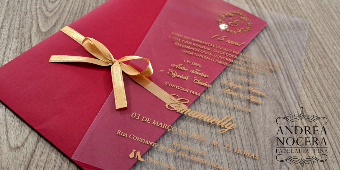 Convite Vermelho e Dourado para 15 anos