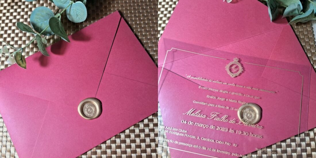 Convite 15 anos Rosa com Acetato