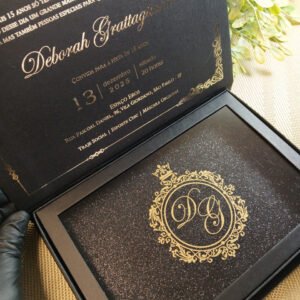 Convite Cartonado de Luxo para Festa de 15 Anos – Tema Baile de Máscaras